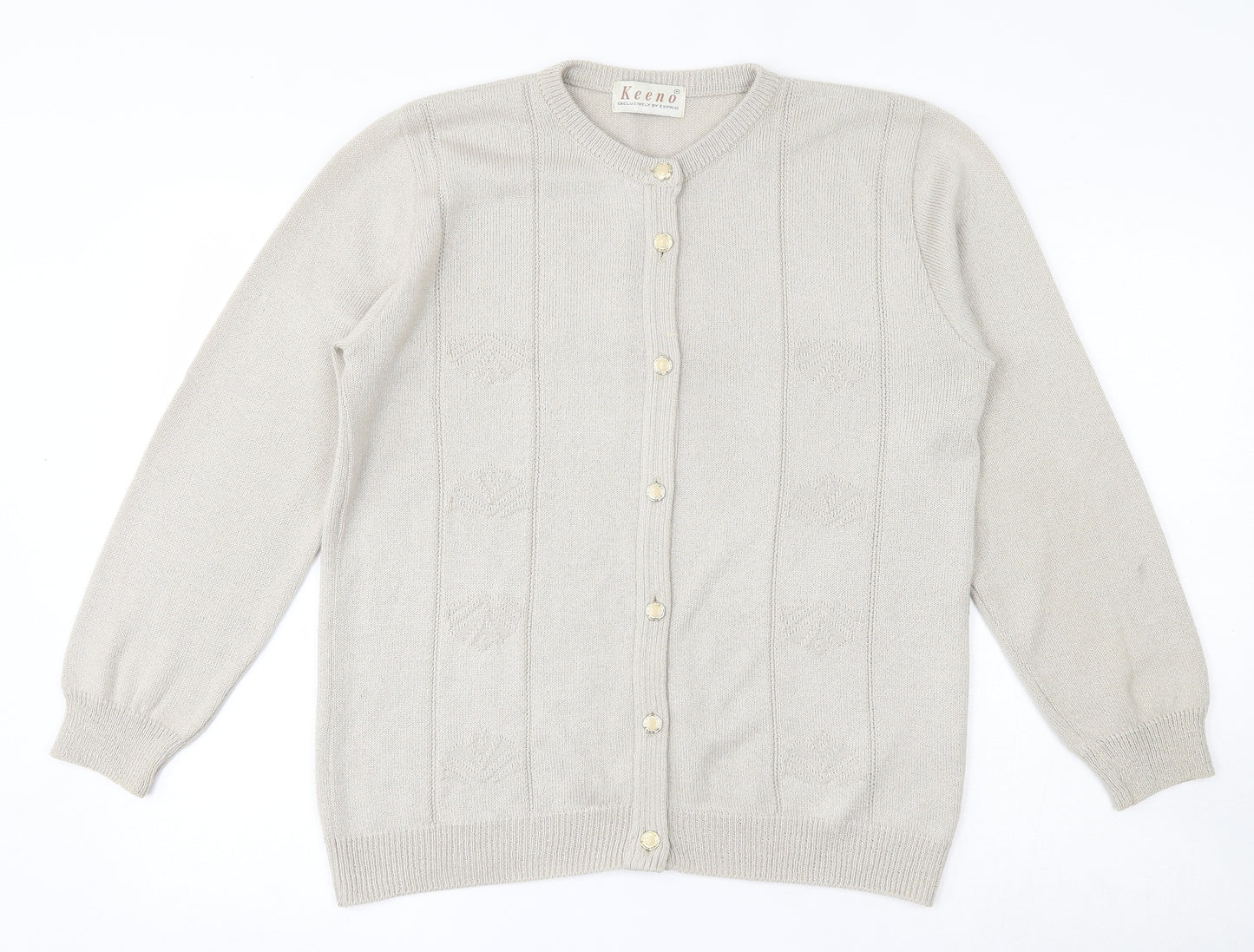 Keeno  Womens Beige Round Neck  Acrylic Cardigan Jumper Size 8
