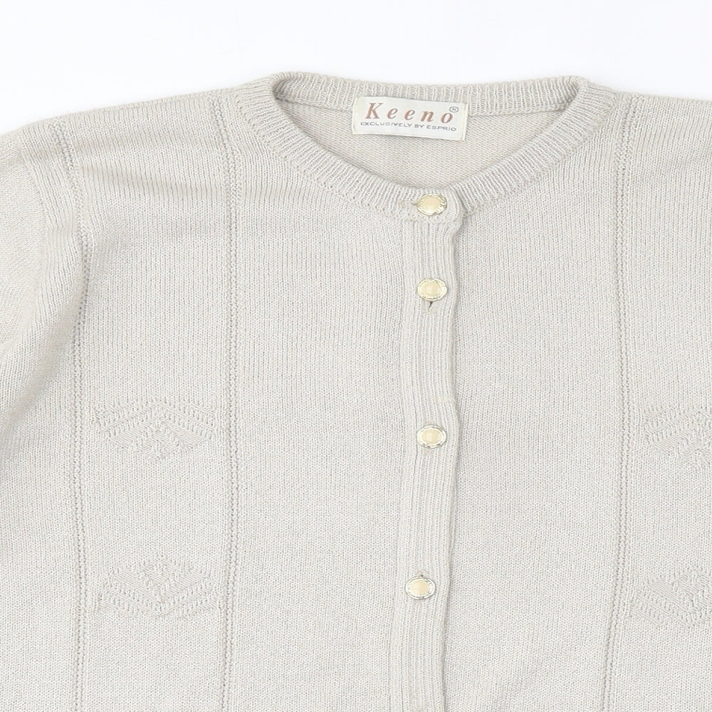 Keeno  Womens Beige Round Neck  Acrylic Cardigan Jumper Size 8