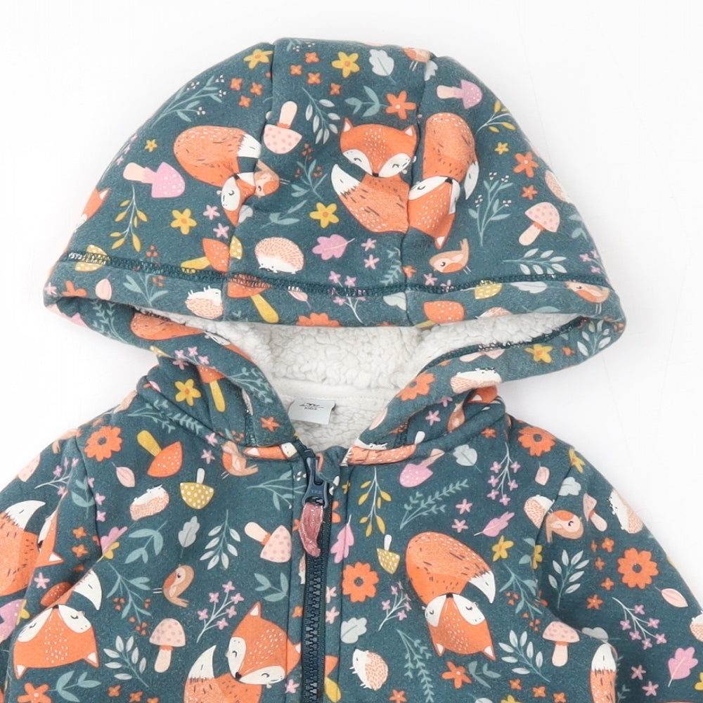 TU Girls Green Geometric Polyester Full Zip Jumper Size 18-24 Months  Zip
