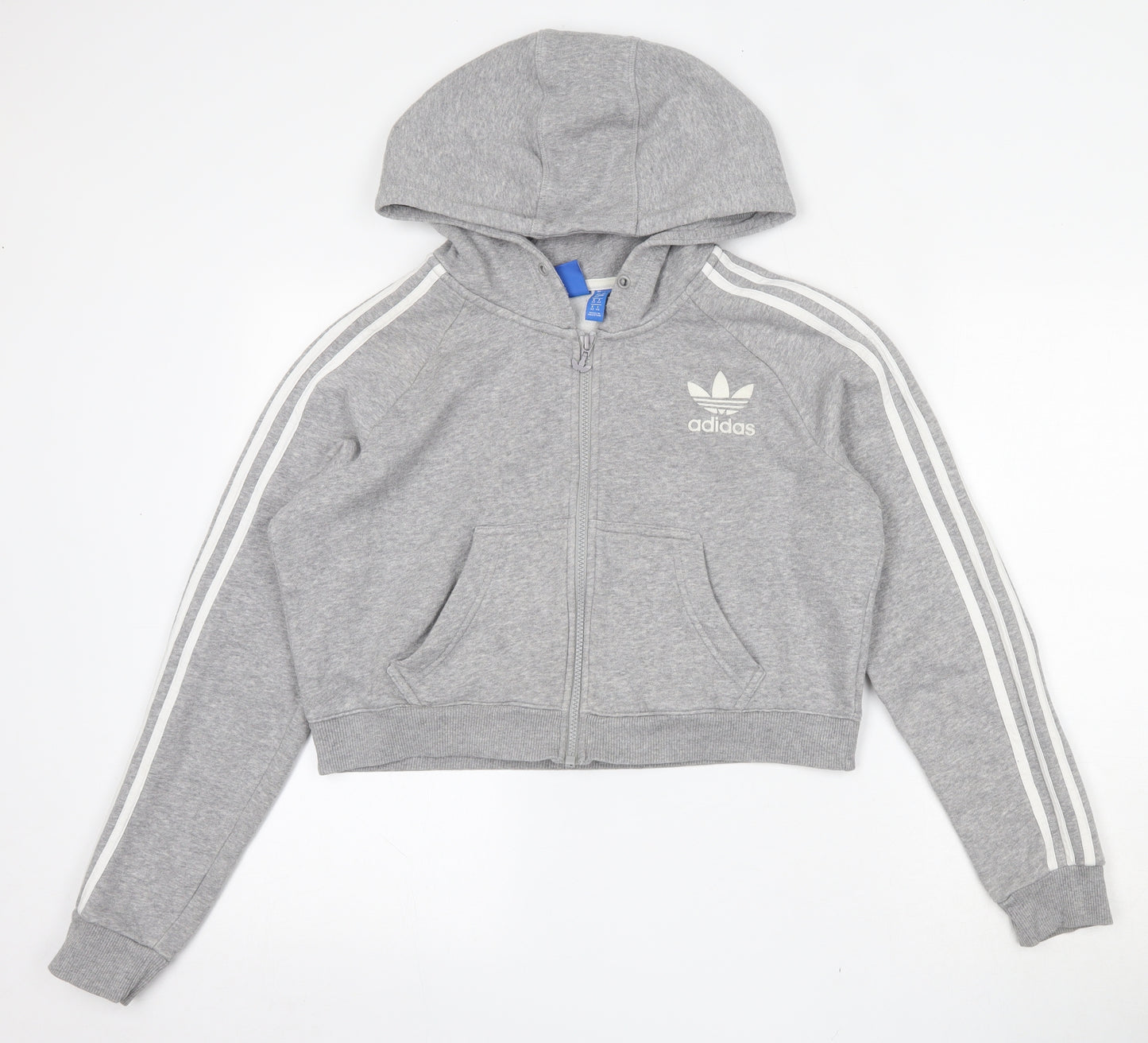 adidas Womens Grey  Cotton Full Zip Hoodie Size 16  Zip - cropped