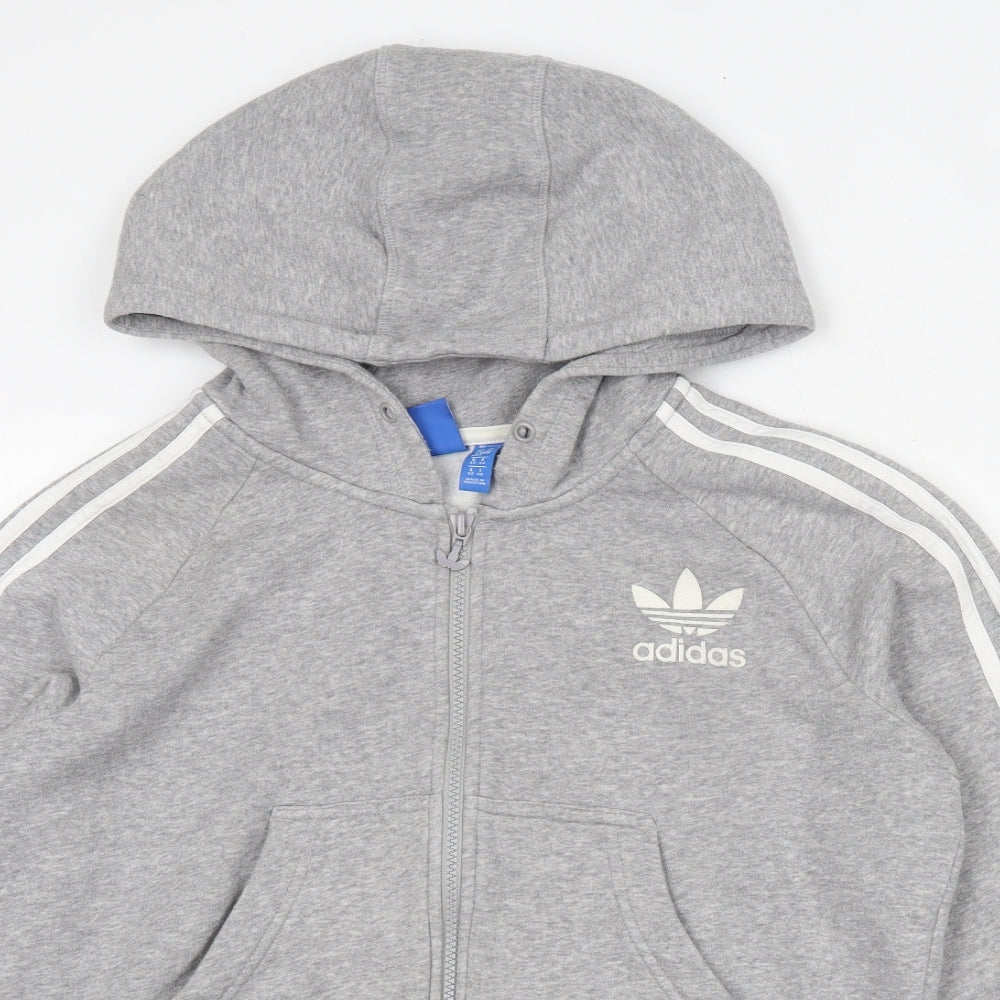 adidas Womens Grey  Cotton Full Zip Hoodie Size 16  Zip - cropped