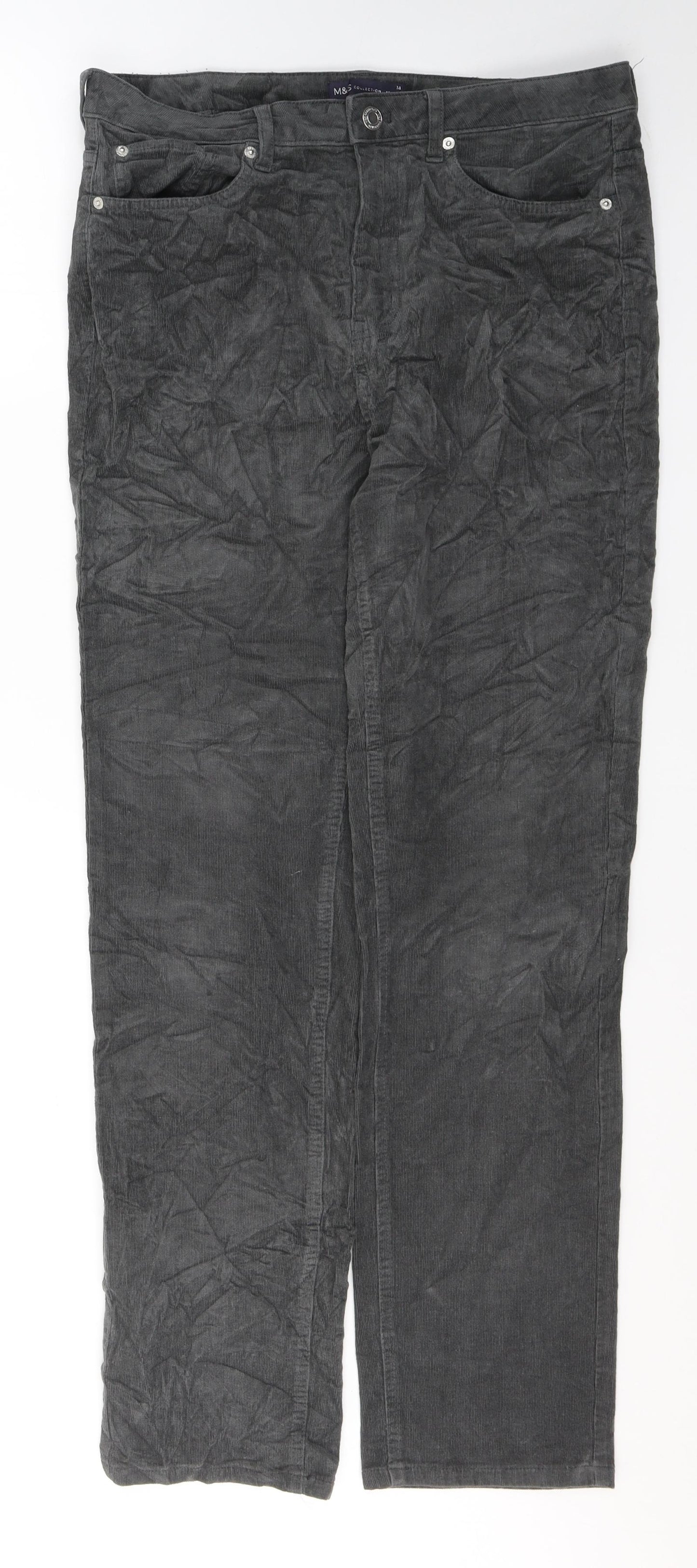 Marks and Spencer Womens Grey  Cotton Straight Jeans Size 14 L29 in Regular Button