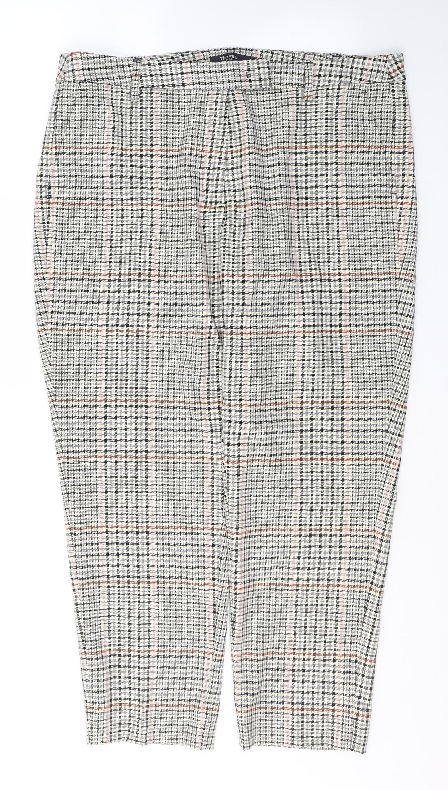 Marks and Spencer Womens Multicoloured Houndstooth Polyester Cropped Trousers Size 16 L26 in Regular Button