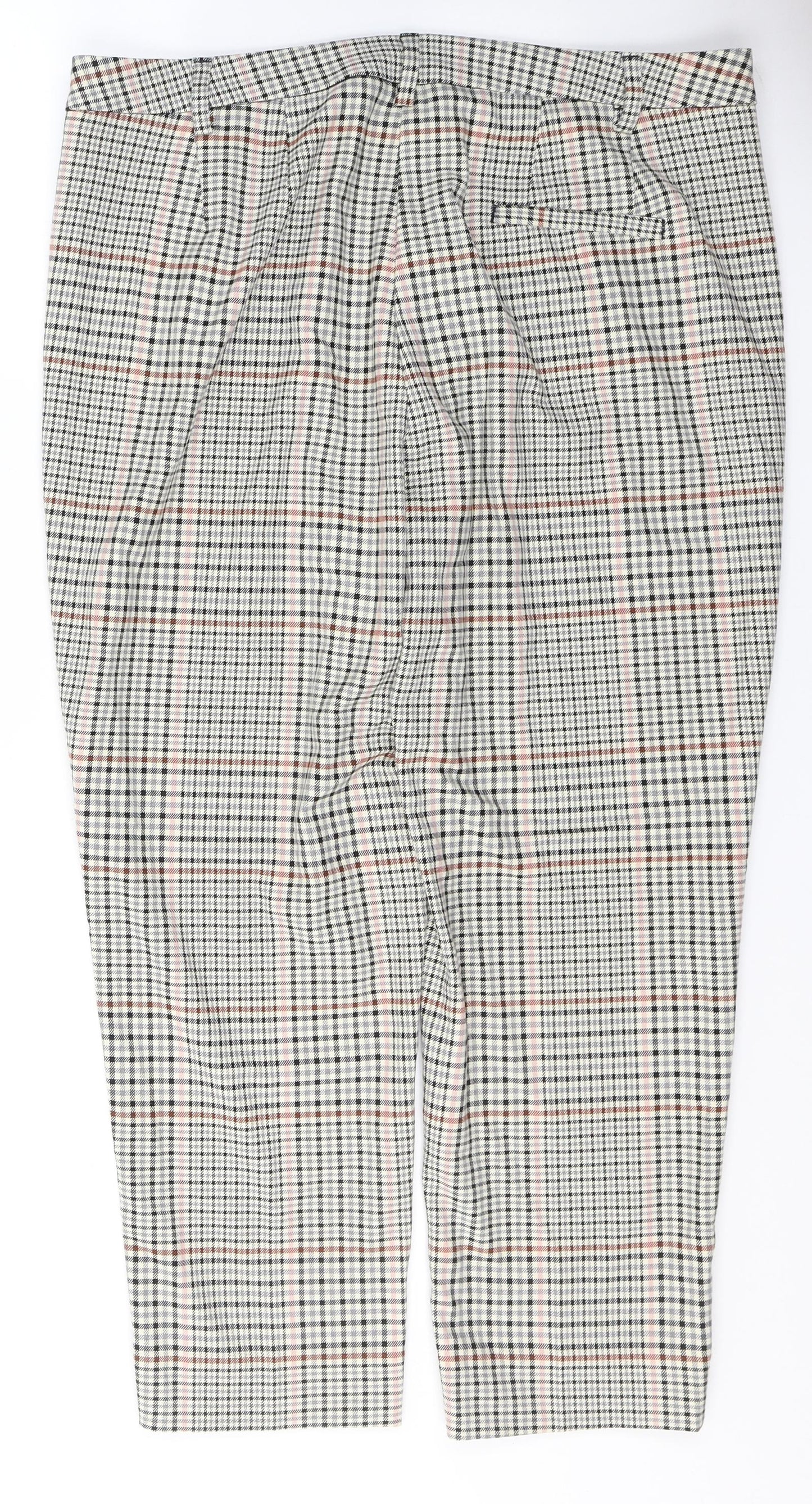Marks and Spencer Womens Multicoloured Houndstooth Polyester Cropped Trousers Size 16 L26 in Regular Button