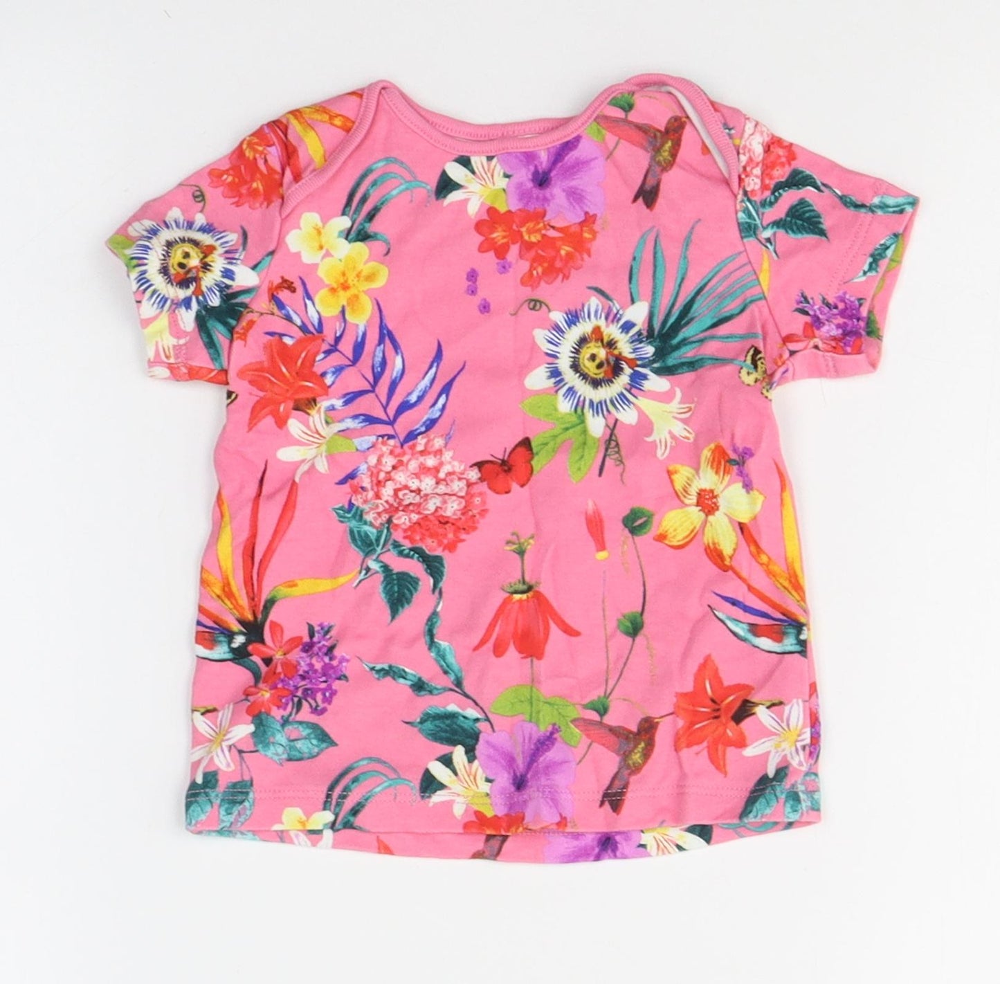 NEXT Girls Pink Floral Cotton Pullover T-Shirt Size 6-9 Months Round Neck Pullover