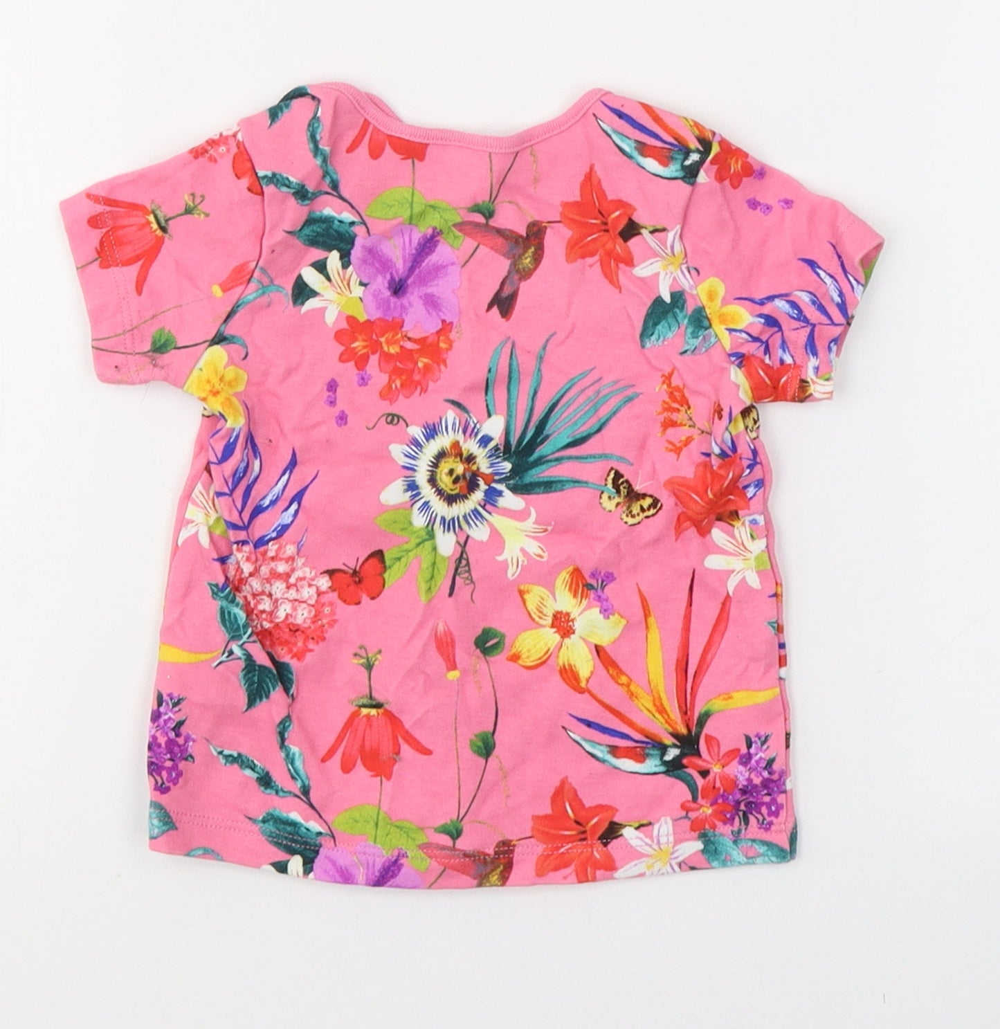 NEXT Girls Pink Floral Cotton Pullover T-Shirt Size 6-9 Months Round Neck Pullover