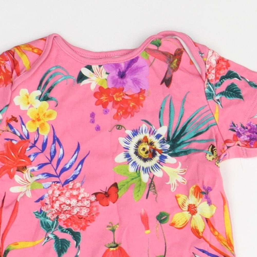 NEXT Girls Pink Floral Cotton Pullover T-Shirt Size 6-9 Months Round Neck Pullover