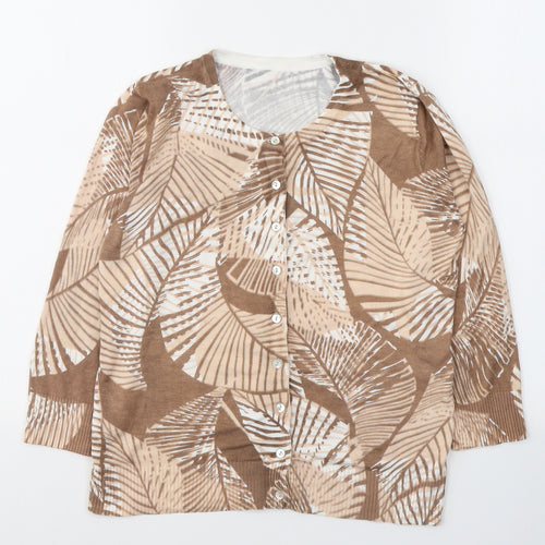 Preworn Womens Beige Round Neck Geometric Viscose Cardigan Jumper Size 10
