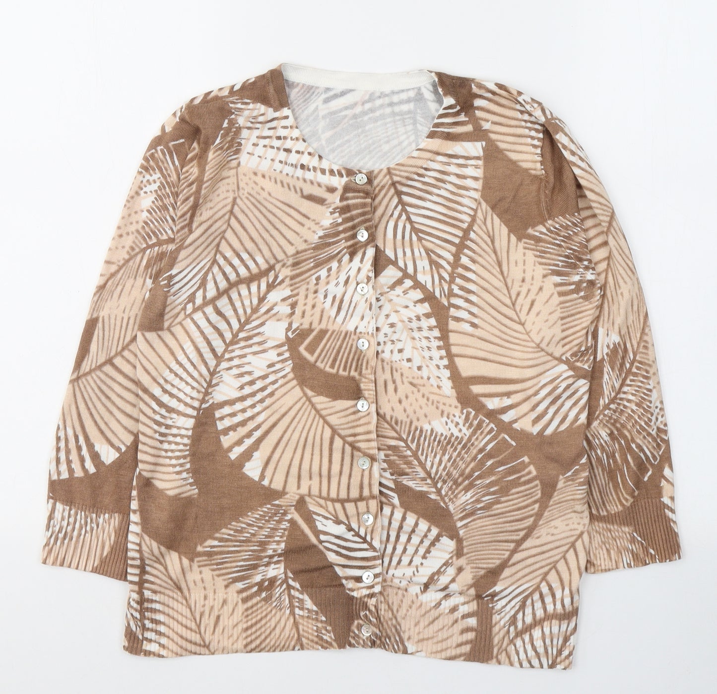Preworn Womens Beige Round Neck Geometric Viscose Cardigan Jumper Size 10