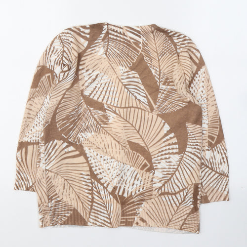 Preworn Womens Beige Round Neck Geometric Viscose Cardigan Jumper Size 10