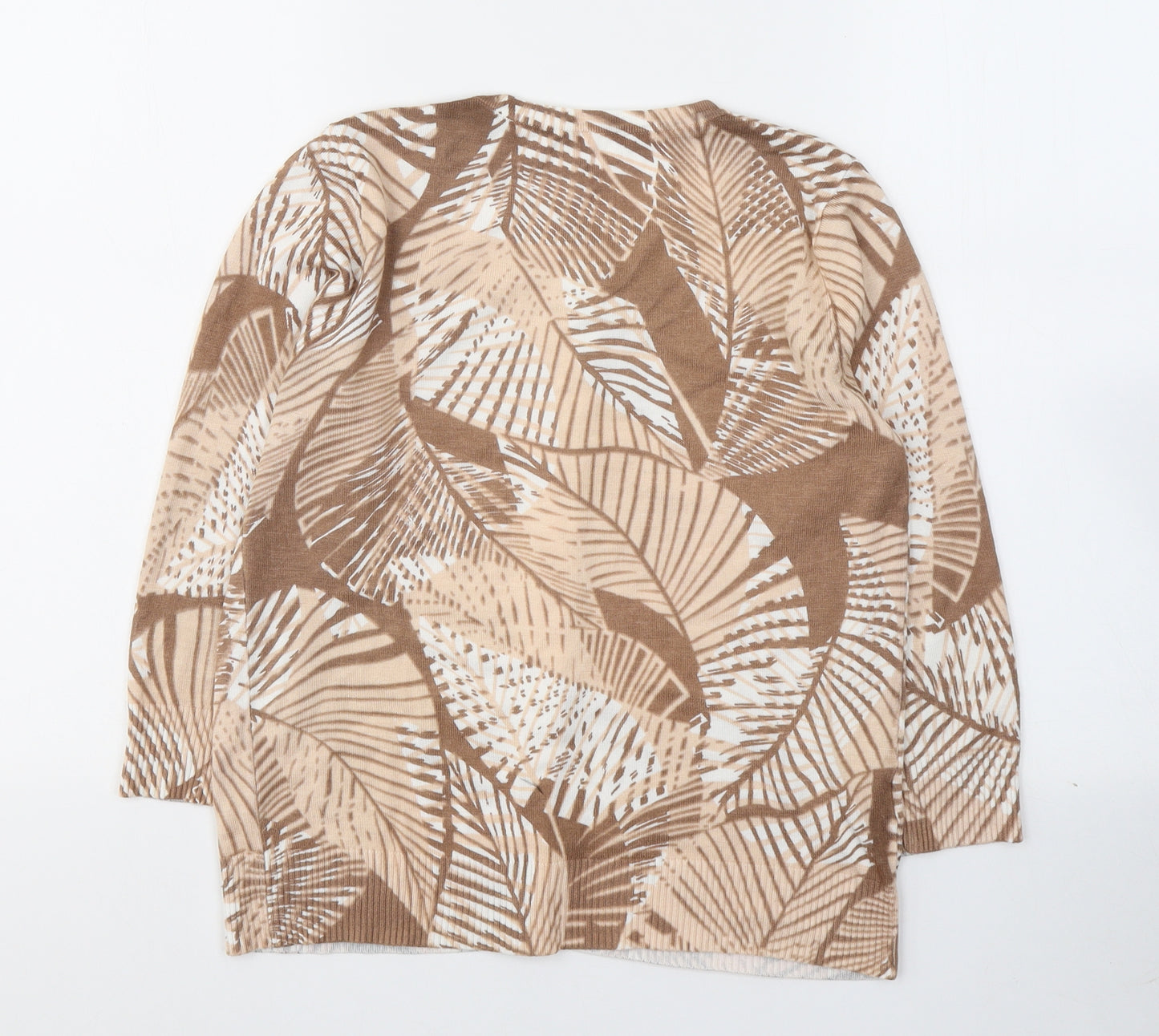 Preworn Womens Beige Round Neck Geometric Viscose Cardigan Jumper Size 10