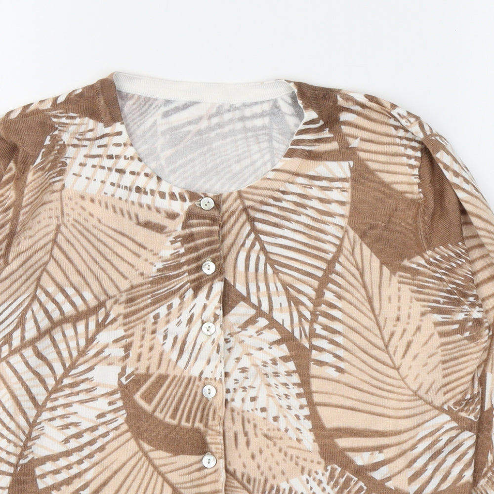 Preworn Womens Beige Round Neck Geometric Viscose Cardigan Jumper Size 10