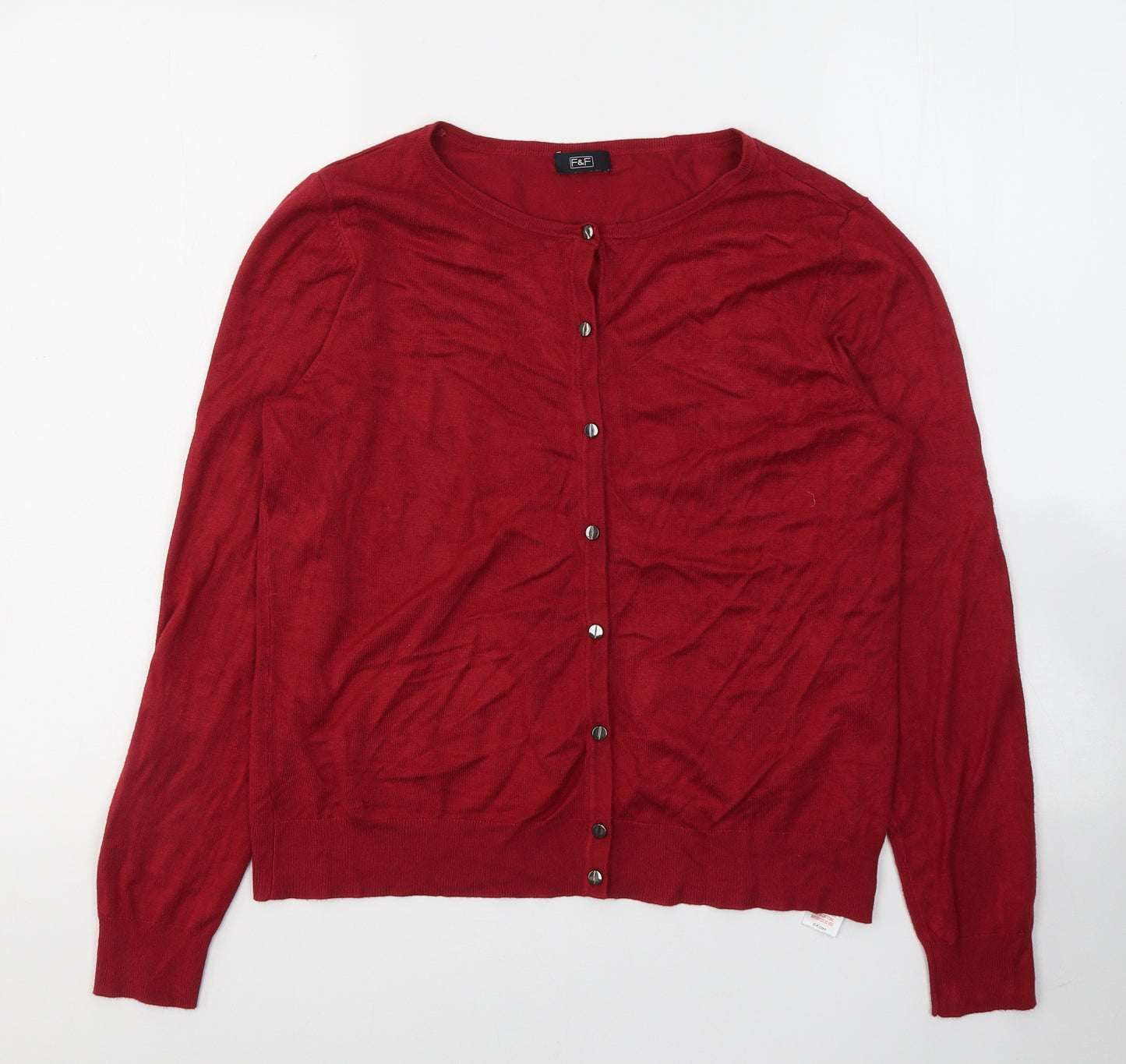 F&F Womens Red  Viscose Jersey Blouse Size 14 Round Neck