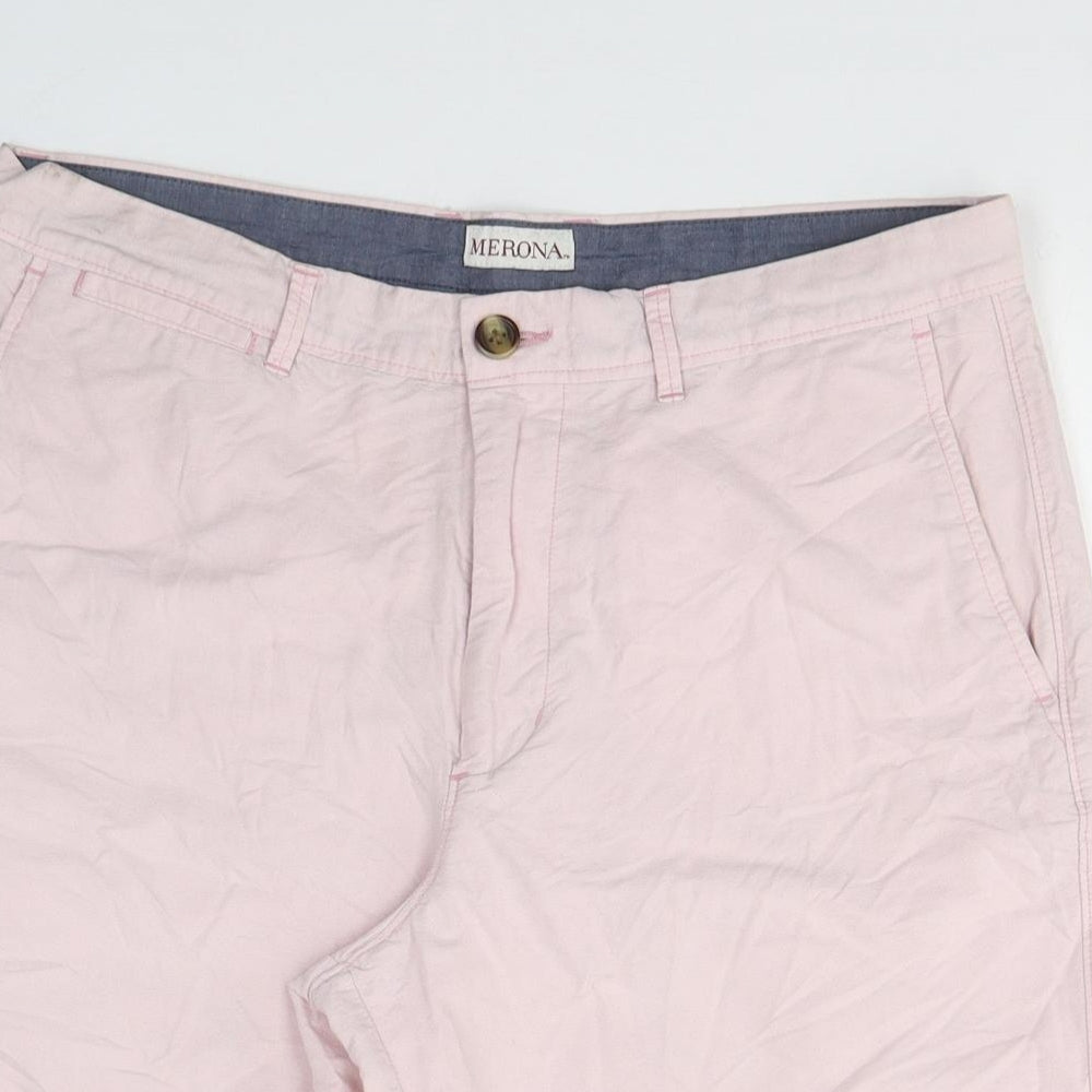 Merona Mens Pink  Cotton Bermuda Shorts Size 32 in L11 in Regular Button