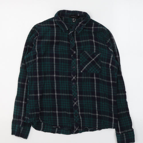 Atmosphere Womens Green Plaid Cotton Basic Button-Up Size 8 Collared