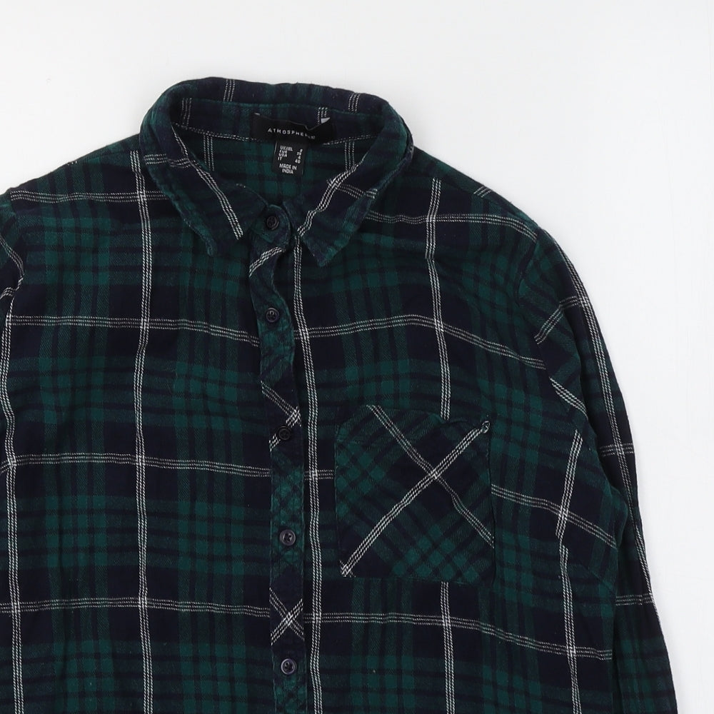 Atmosphere Womens Green Plaid Cotton Basic Button-Up Size 8 Collared