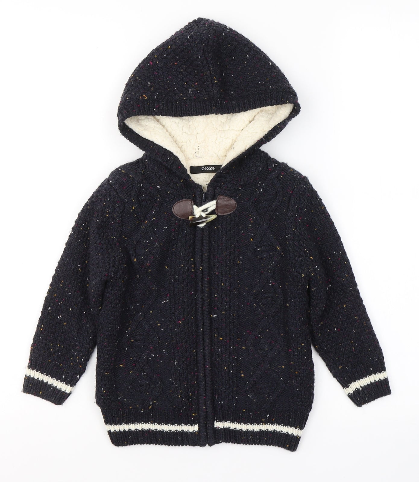 George Boys Black Herringbone Acrylic Cardigan Hoodie Size 2-3 Years  Zip