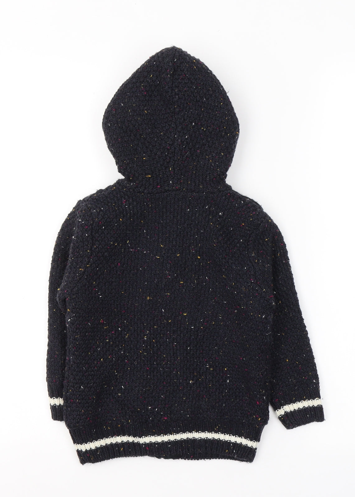 George Boys Black Herringbone Acrylic Cardigan Hoodie Size 2-3 Years  Zip