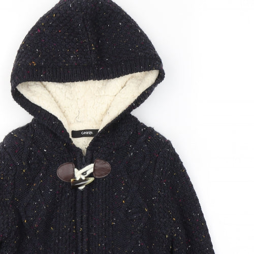 George Boys Black Herringbone Acrylic Cardigan Hoodie Size 2-3 Years  Zip