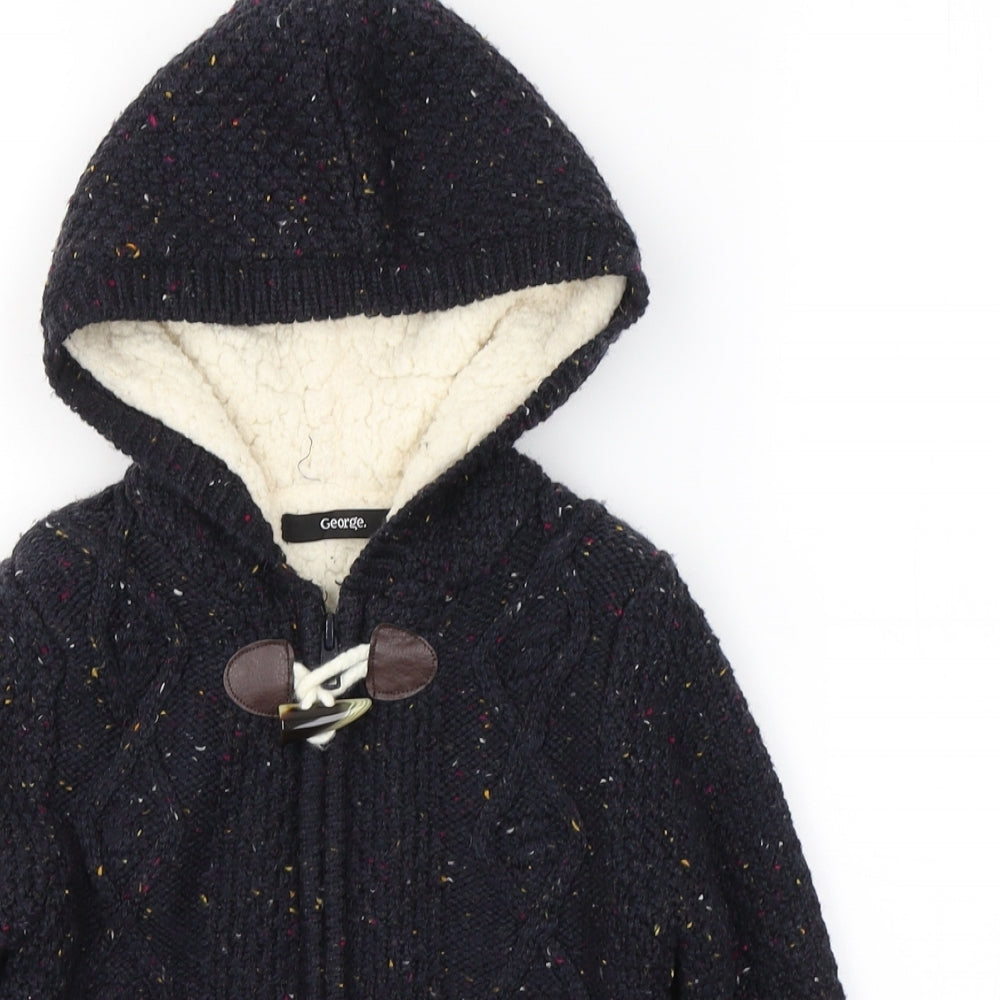 George Boys Black Herringbone Acrylic Cardigan Hoodie Size 2-3 Years  Zip
