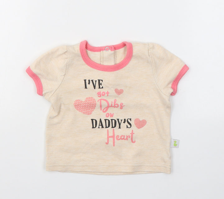 Duck Duck Goose Girls Beige  Cotton Pullover T-Shirt Size 12 Months Round Neck Pullover