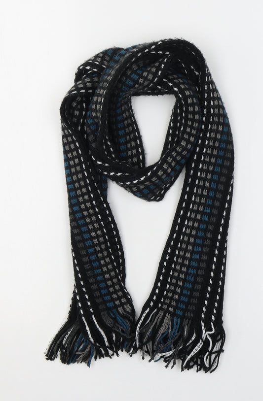 James Pringle Mens Black Plaid Acrylic Scarf  Size Regular