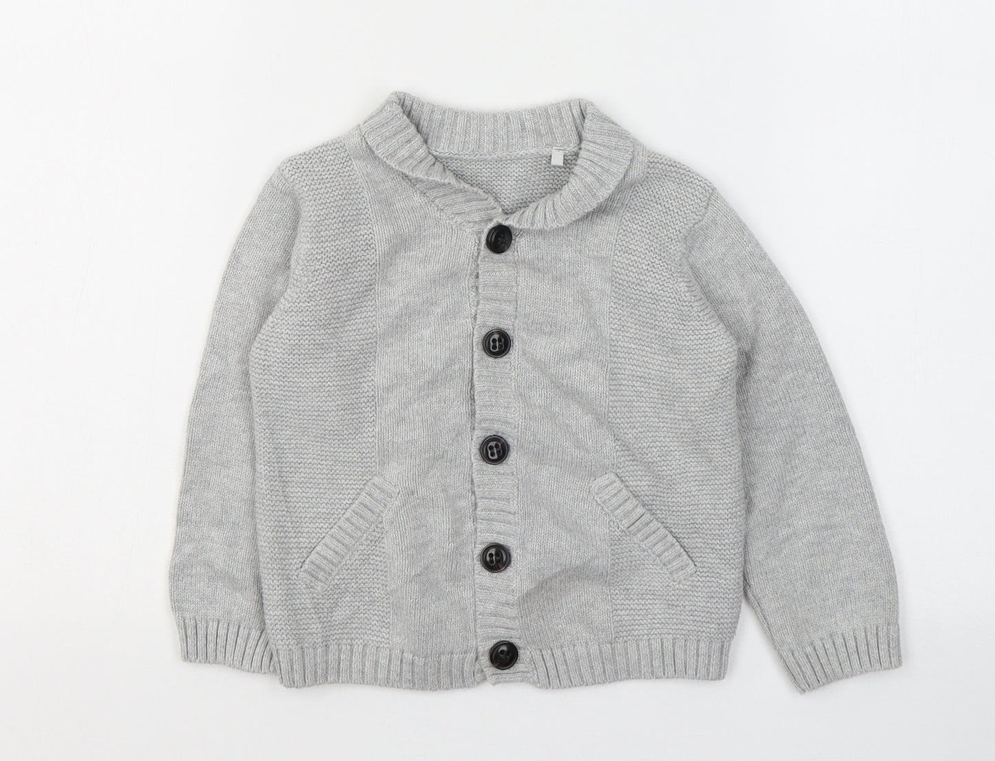 TU Boys Grey  100% Cotton Cardigan Jumper Size 18-24 Months  Button