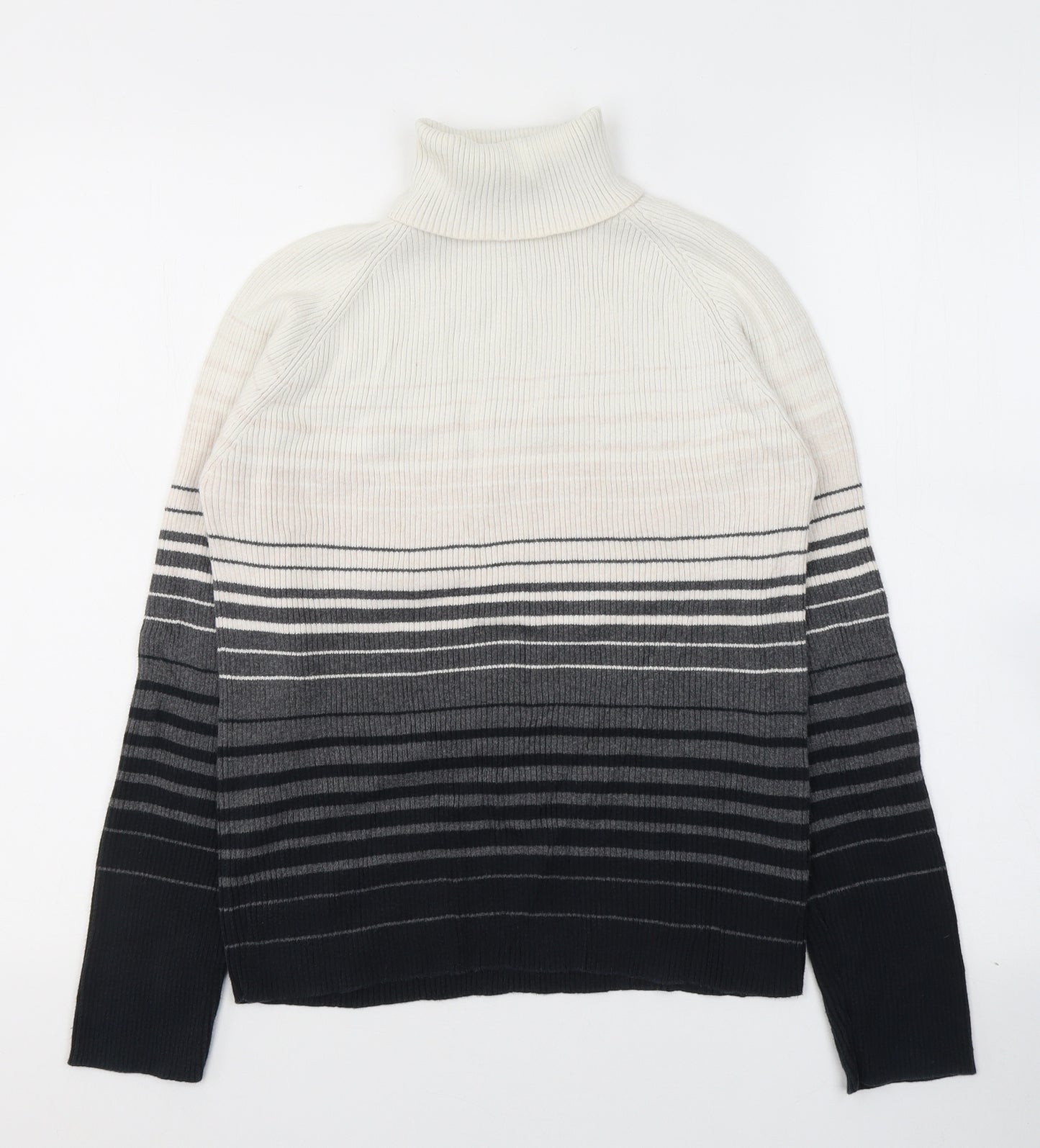 BHS Womens White Roll Neck Striped 100% Cotton Pullover Jumper Size 14