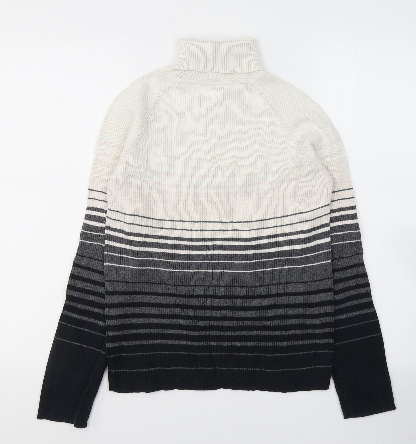 BHS Womens White Roll Neck Striped 100% Cotton Pullover Jumper Size 14