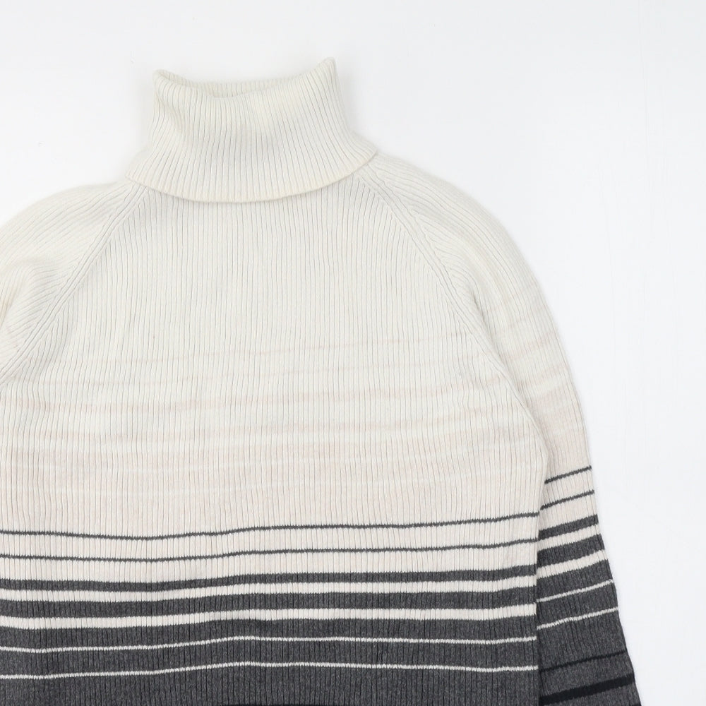 BHS Womens White Roll Neck Striped 100% Cotton Pullover Jumper Size 14