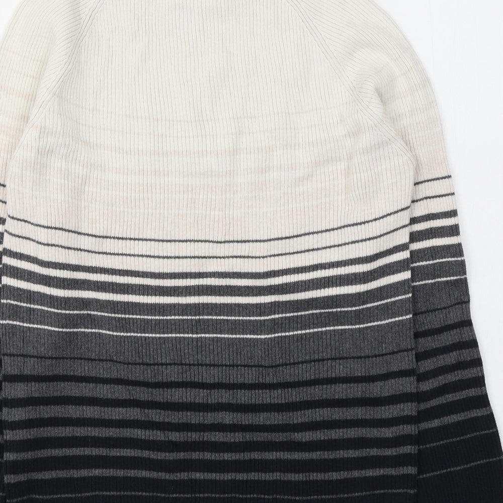BHS Womens White Roll Neck Striped 100% Cotton Pullover Jumper Size 14