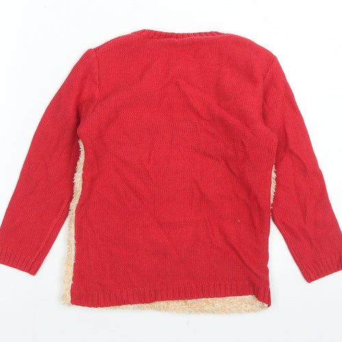 George Girls Red  Cotton Pullover Jumper Size 18-24 Months  Button - Reindeer Christmas