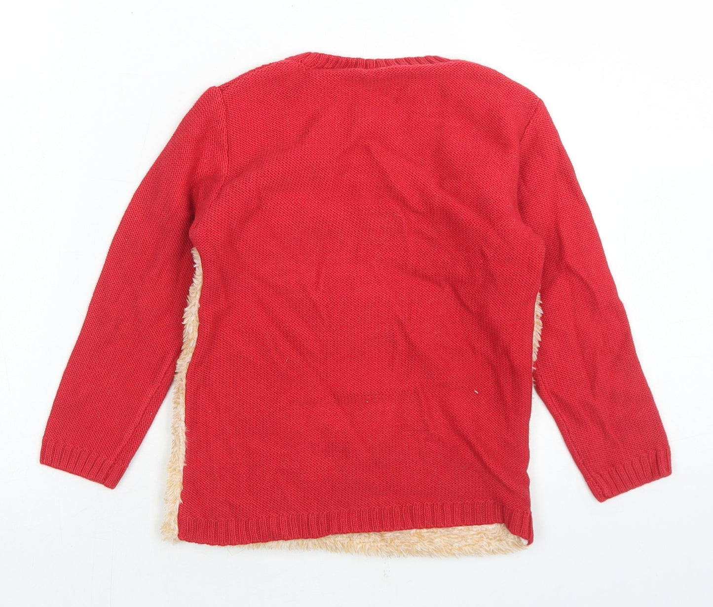 George Girls Red  Cotton Pullover Jumper Size 18-24 Months  Button - Reindeer Christmas