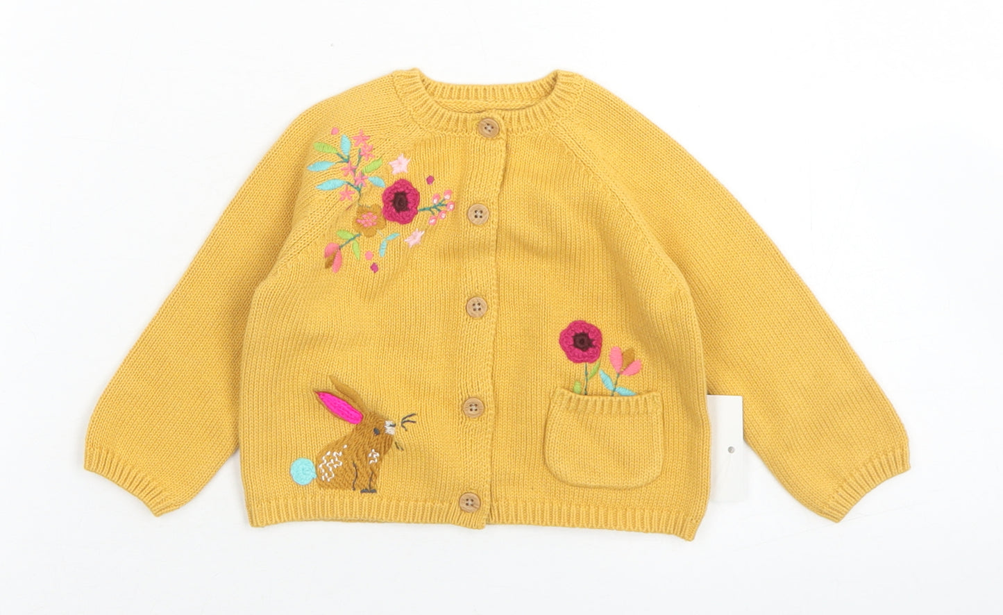 NEXT Girls Yellow  Acrylic Cape Jumper Size 3-6 Months  Button - Rabbits