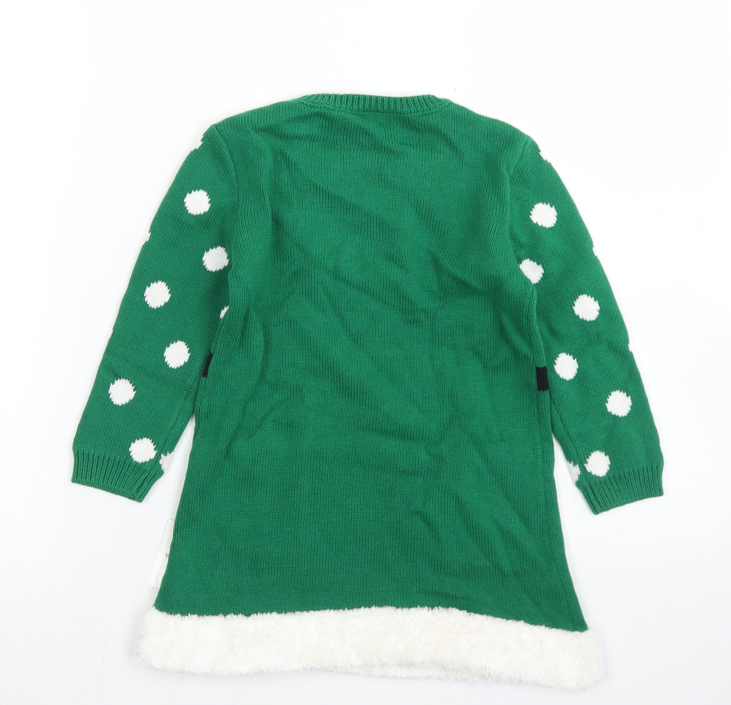 George Girls Green Polka Dot Cotton Fit & Flare  Size 3-4 Years  Crew Neck  - Christmas Elf