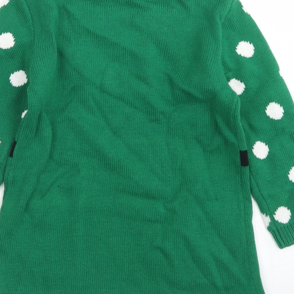 George Girls Green Polka Dot Cotton Fit & Flare  Size 3-4 Years  Crew Neck  - Christmas Elf