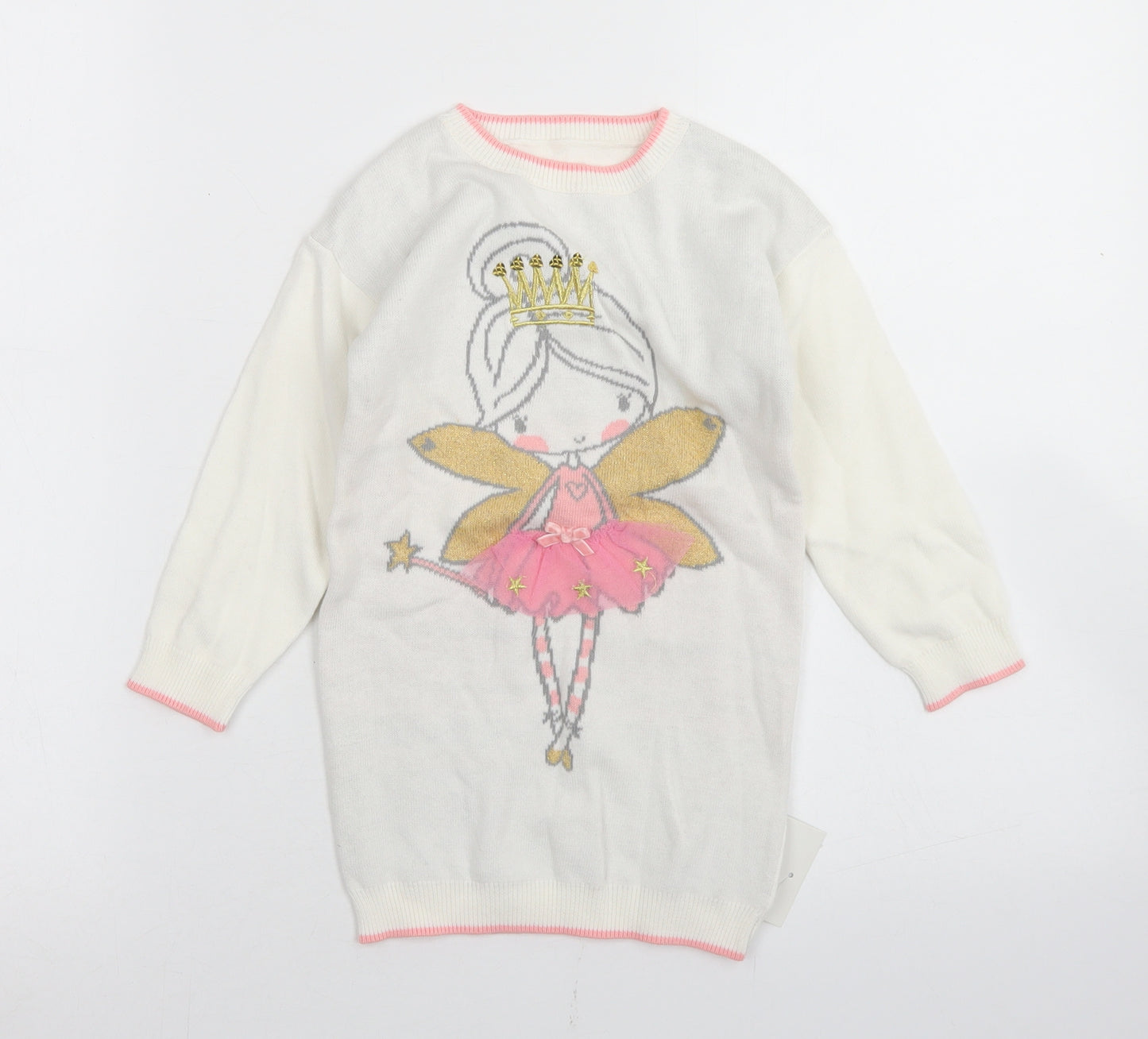 George Girls White  Cotton Jumper Dress  Size 18-24 Months  Crew Neck  - Fairy