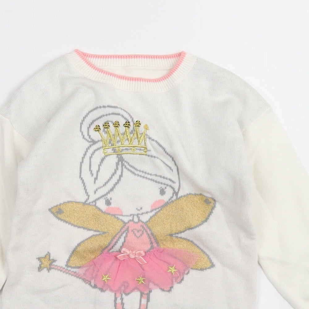George Girls White  Cotton Jumper Dress  Size 18-24 Months  Crew Neck  - Fairy