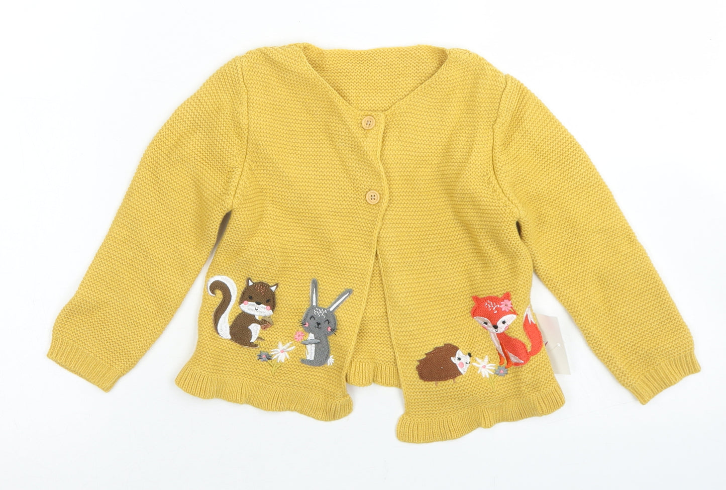Dunnes Stores Girls Yellow  Acrylic Cardigan Jumper Size 18-24 Months  Button - Woodland Creatures