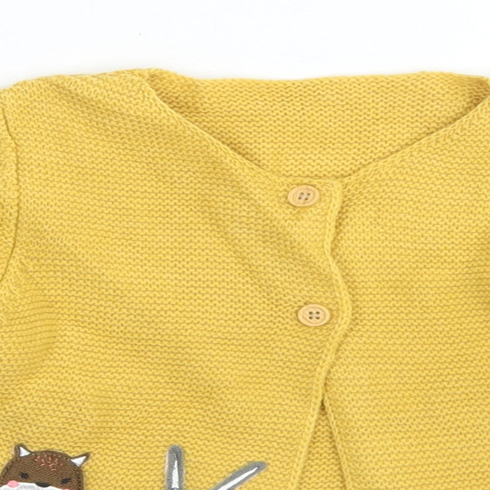 Dunnes Stores Girls Yellow  Acrylic Cardigan Jumper Size 18-24 Months  Button - Woodland Creatures