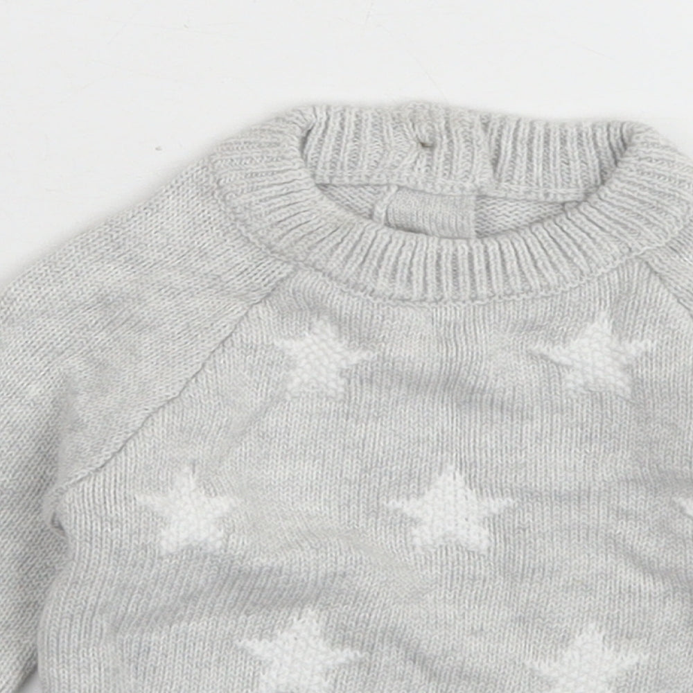 George Girls Grey Geometric Cotton Pullover Jumper Size 0-3 Months  Button - Star Print
