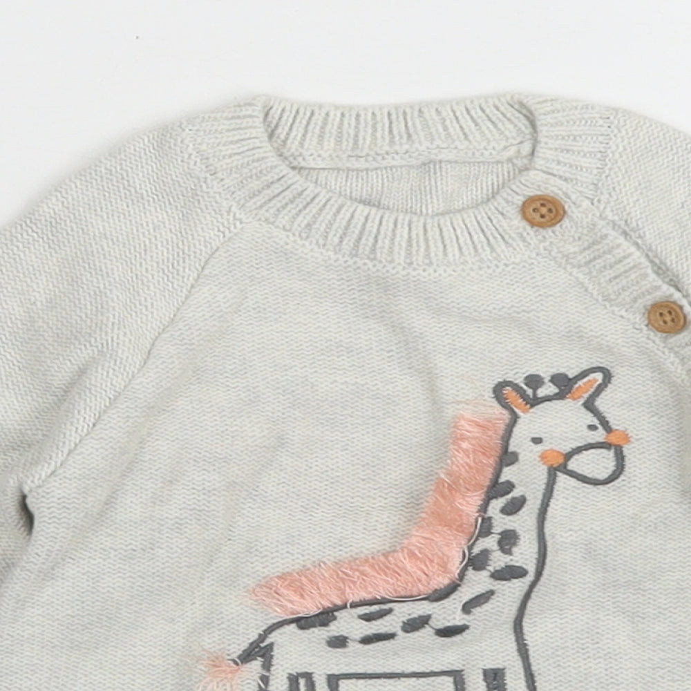 George Girls Grey  Cotton Pullover Jumper Size 0-3 Months  Button - Giraffe