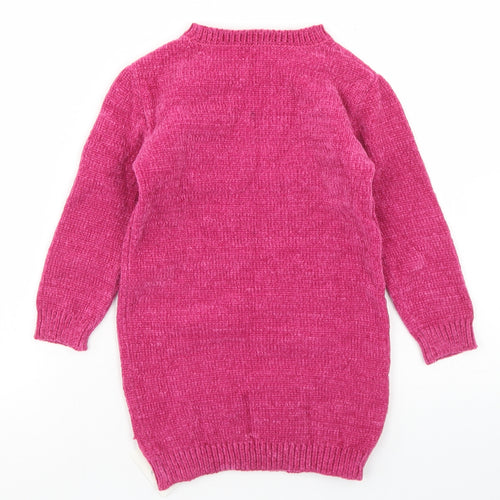 George Girls Pink  Polyester Jumper Dress  Size 3-4 Years  Crew Neck  - Star print, Chenille