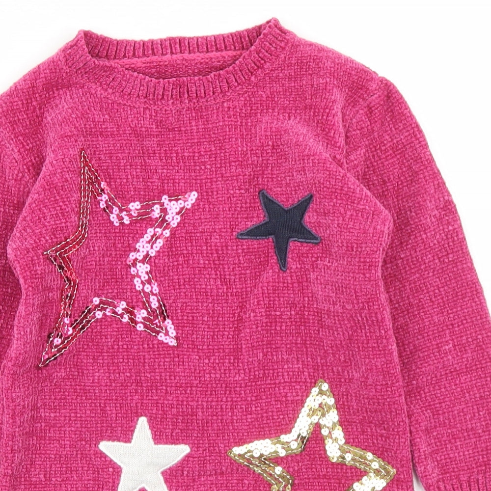 George Girls Pink  Polyester Jumper Dress  Size 3-4 Years  Crew Neck  - Star print, Chenille
