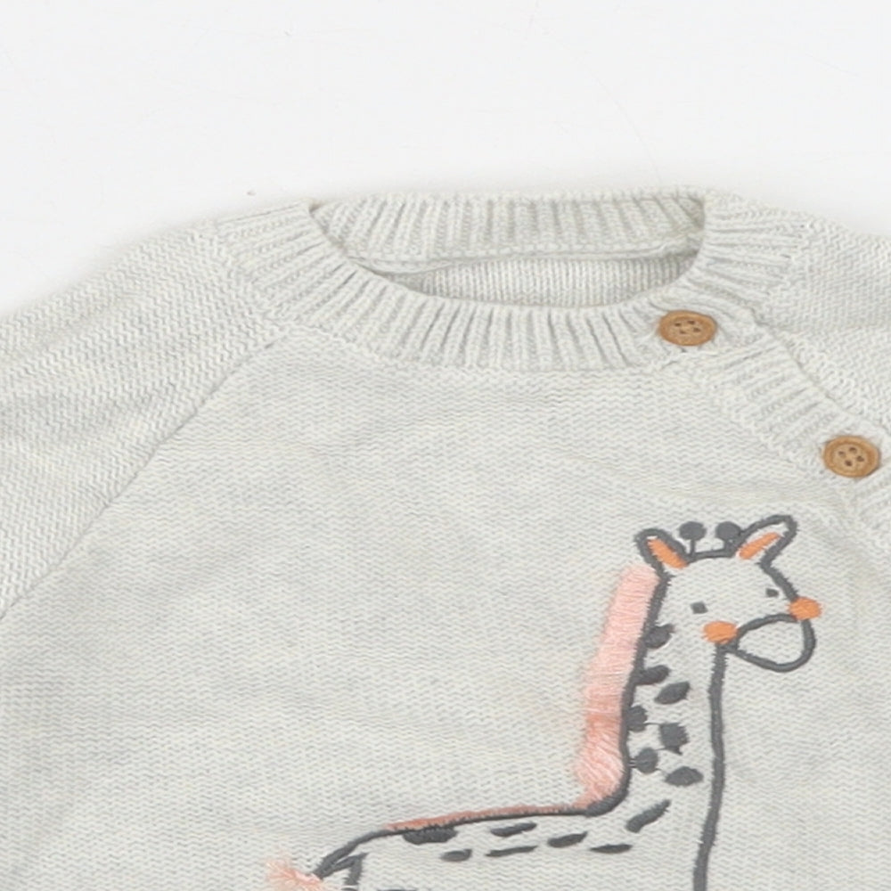 George Girls Grey  Cotton Pullover Jumper Size 0-3 Months  Button - Giraffe
