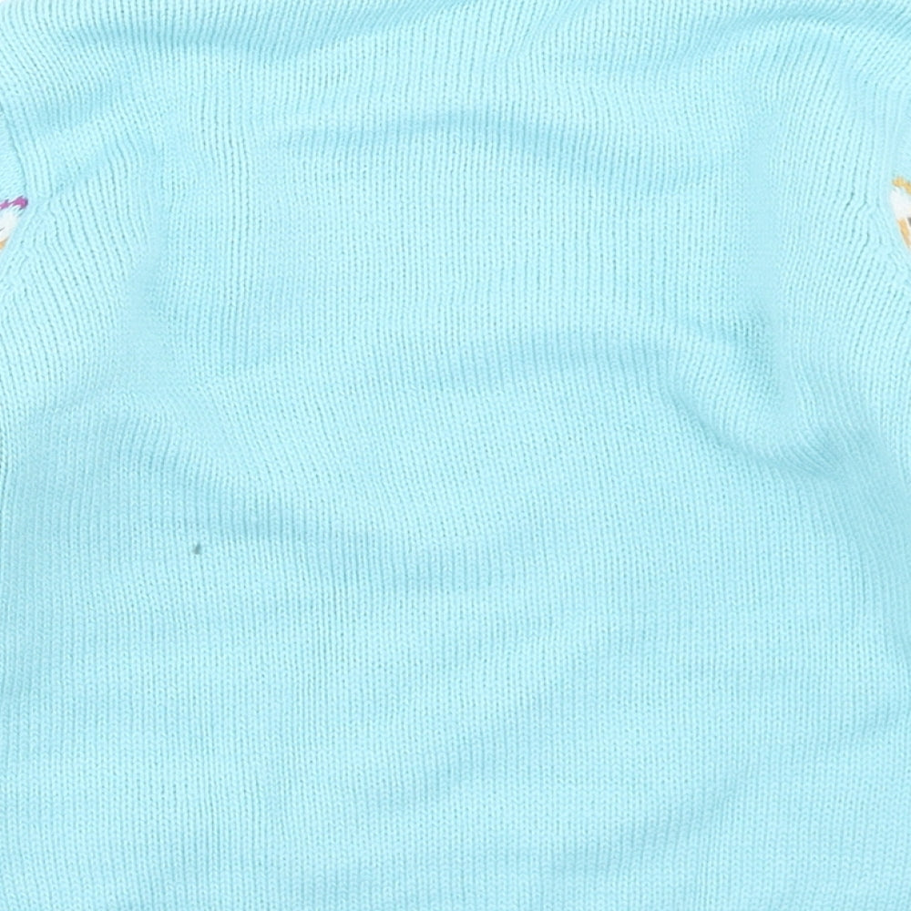 George Girls Blue Crew Neck Geometric Acrylic Pullover Jumper Size 3-4 Years   - Snowman Print