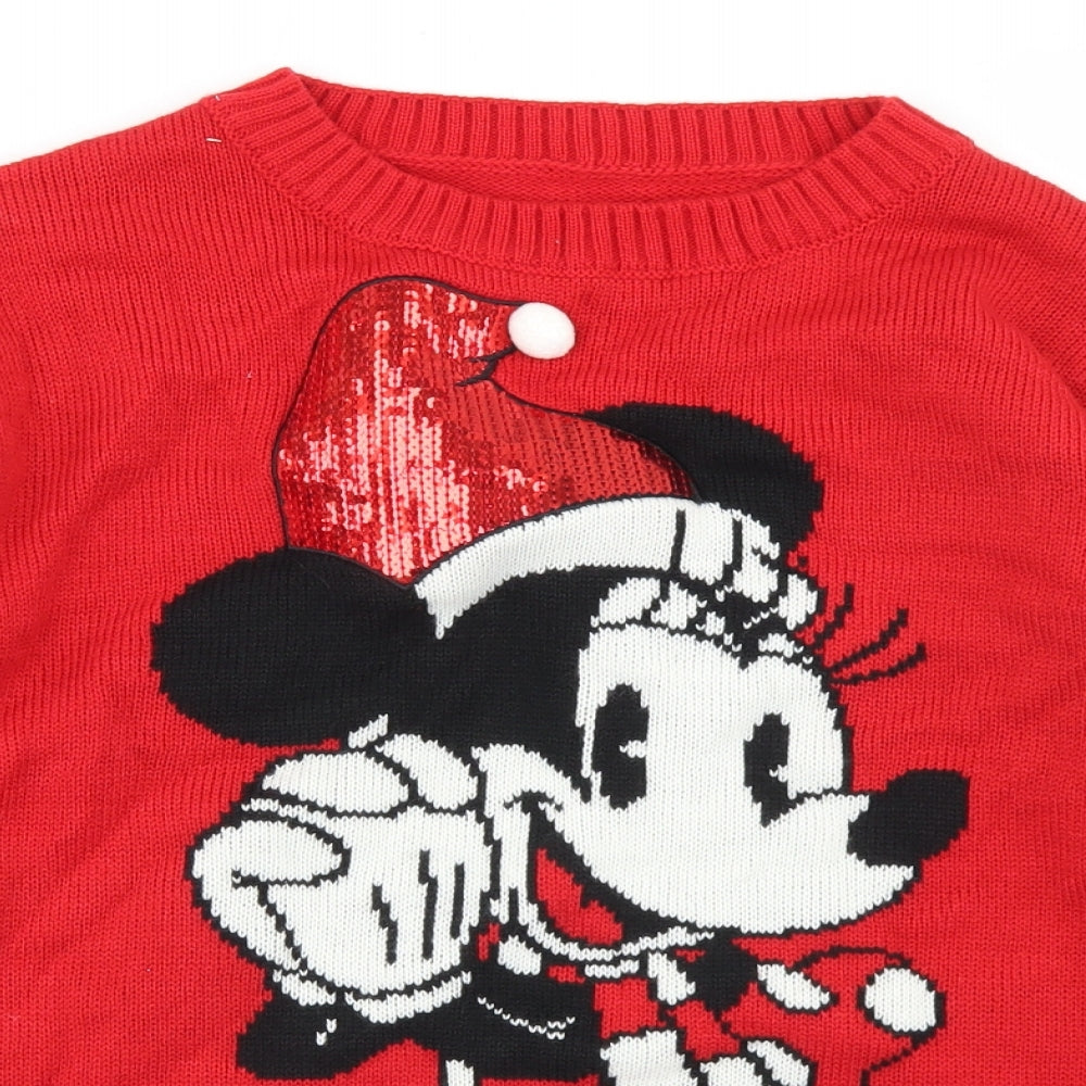 Disney Womens Red Crew Neck  Acrylic Pullover Jumper Size S   - Minnie Mouse Christmas Jumper