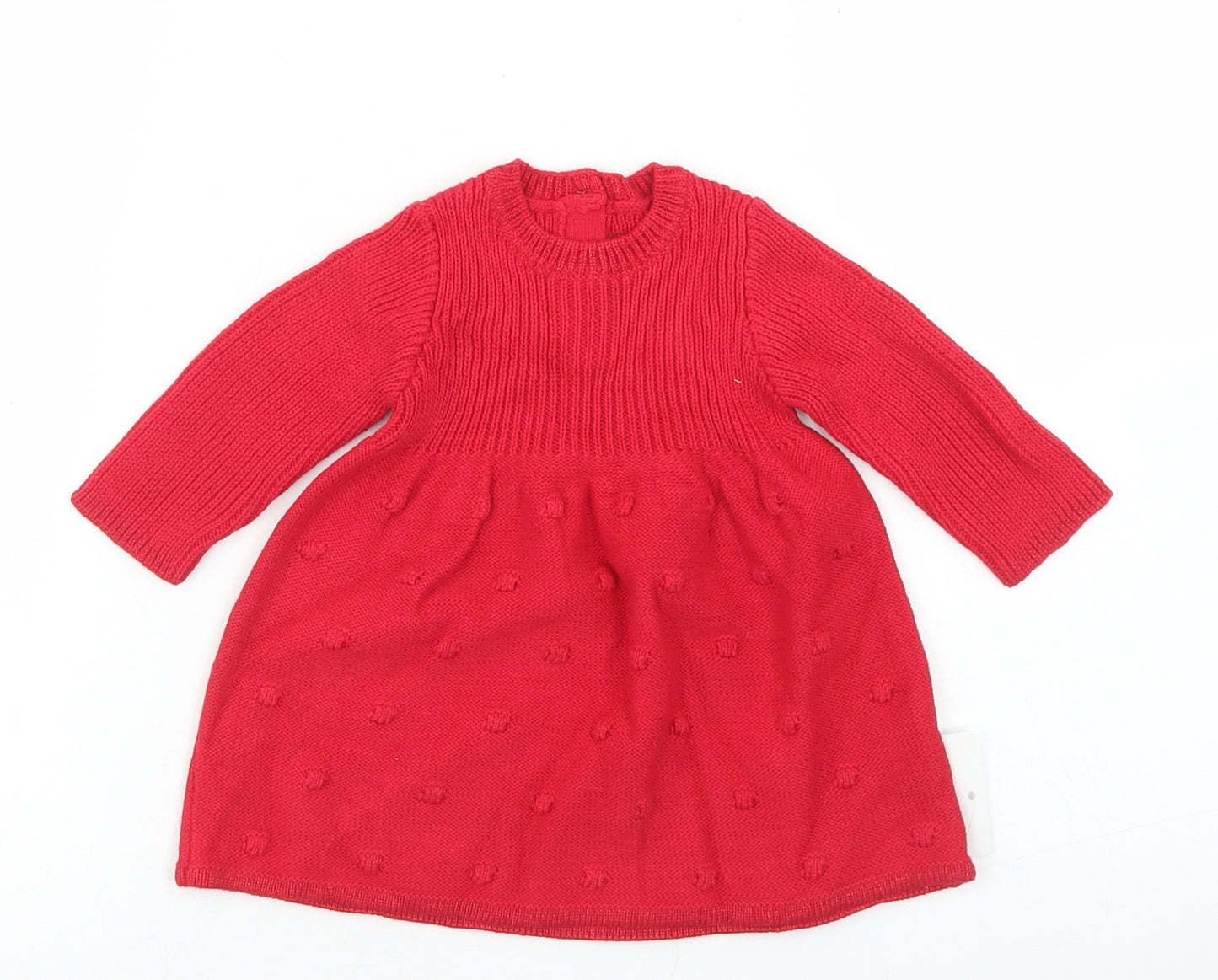 George Girls Red  Cotton Fit & Flare  Size 0-3 Months  Crew Neck Button