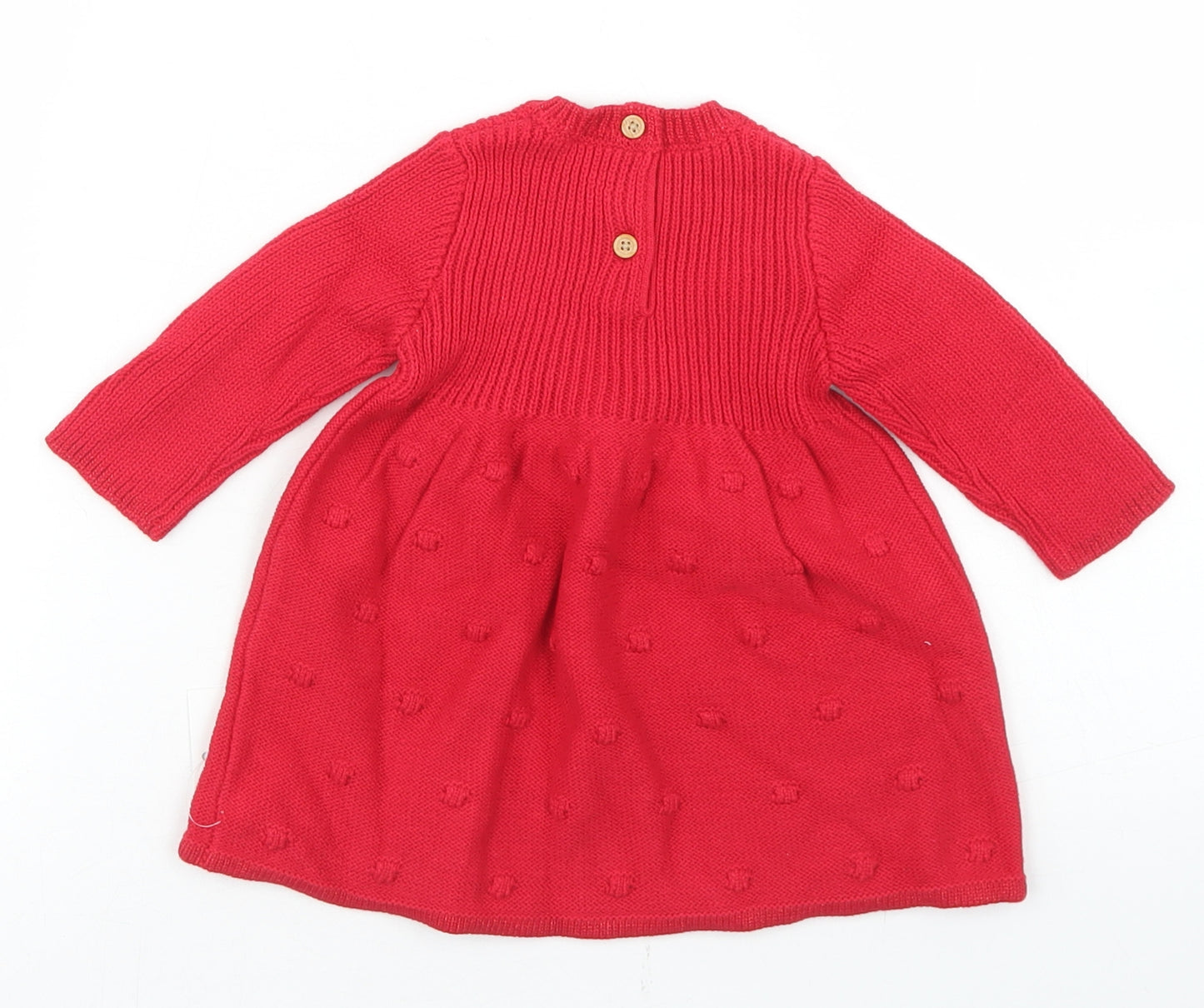 George Girls Red  Cotton Fit & Flare  Size 0-3 Months  Crew Neck Button