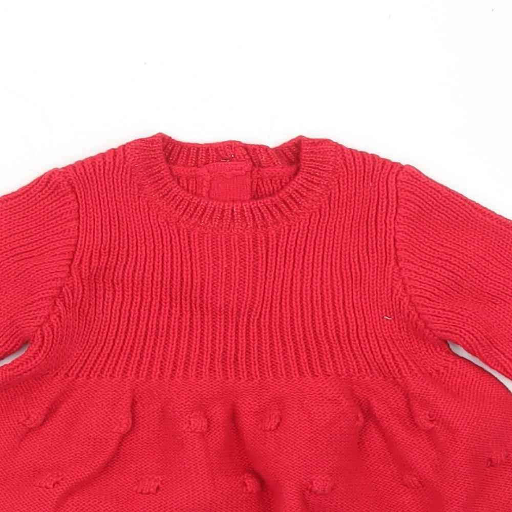 George Girls Red  Cotton Fit & Flare  Size 0-3 Months  Crew Neck Button